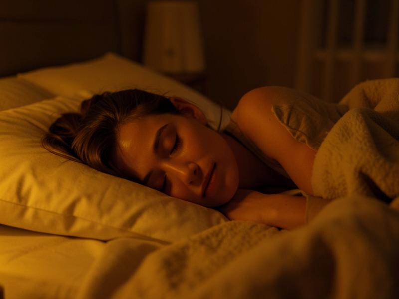 Person sleeping peacefully in warm dim light